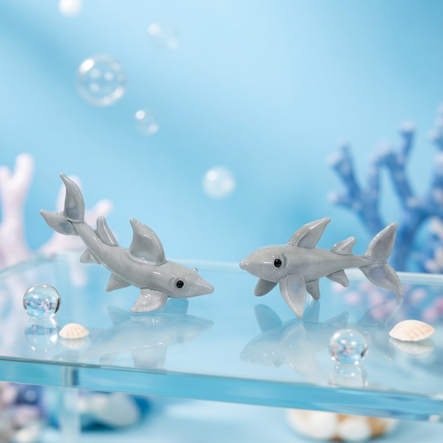 Marine Aquarium Home - تمثال سمكة قرش زجاجي صغير مصنوع